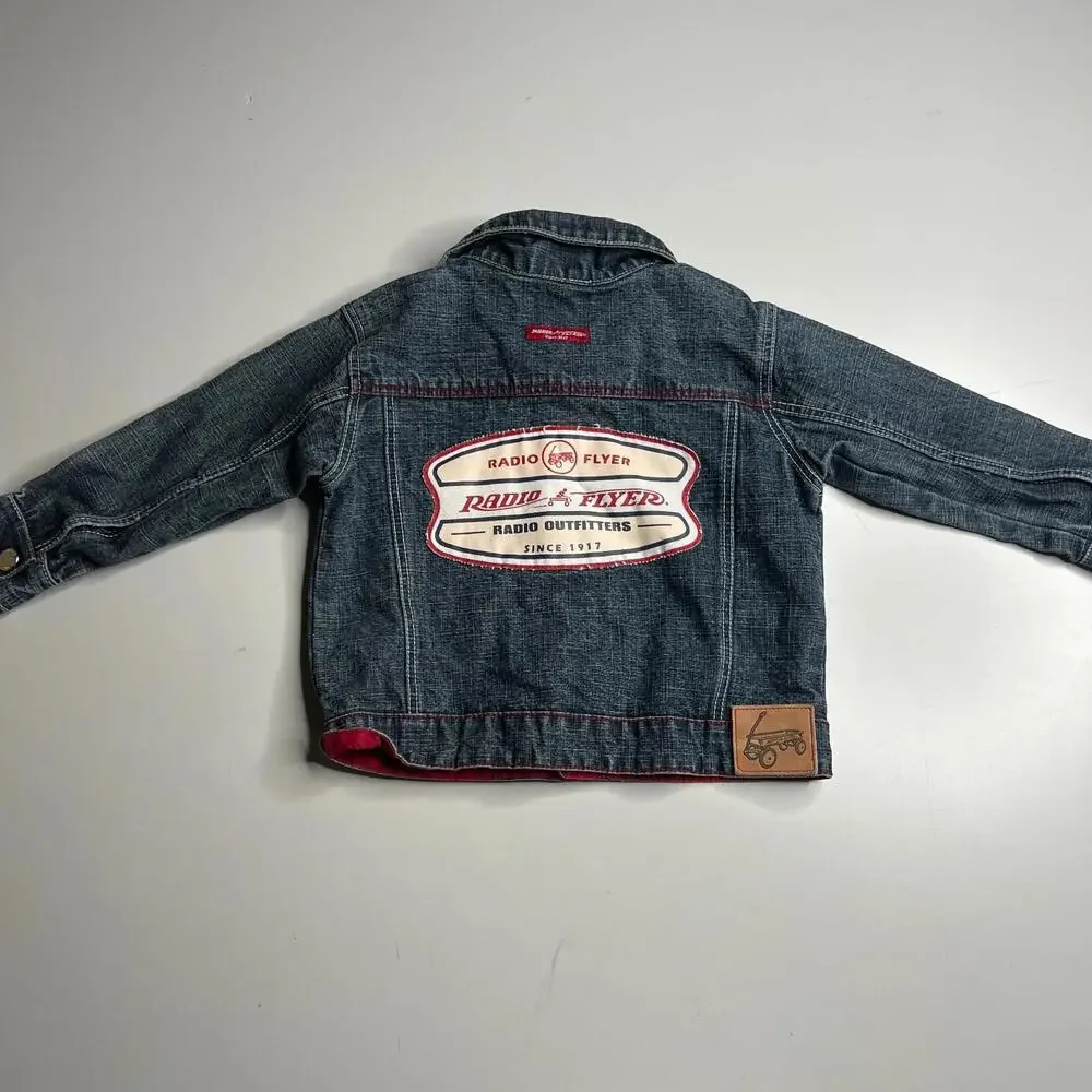 Vintage Radio Flyer Denim‎ Jacket Kids 2T Vintage Style Logo Patch Blue